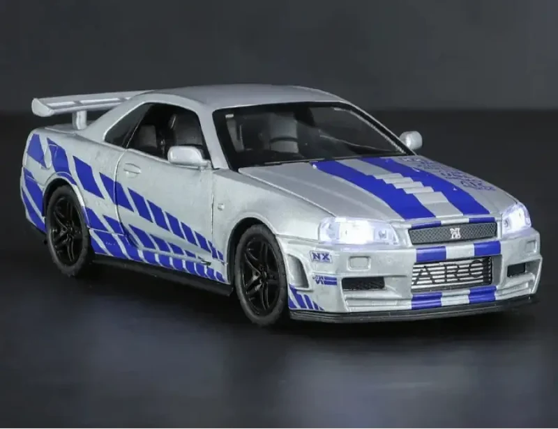 Nissan GTR R34 Skyline 1:32 Model Samochodu Metalowy Dźwięk i Światło