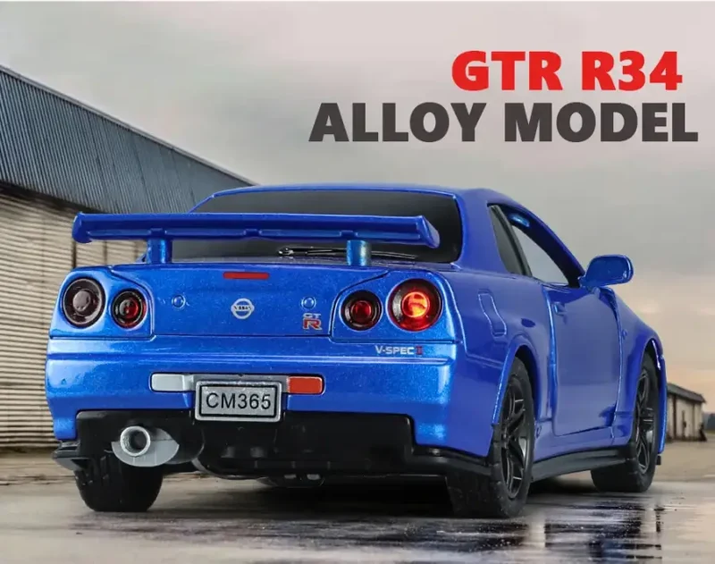 Nissan GTR R34 Skyline 1:32 Model Samochodu Metalowy Dźwięk i Światło