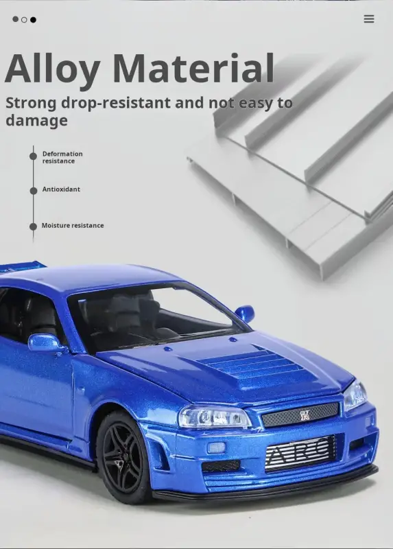 Nissan GTR R34 Skyline 1:32 Model Samochodu Metalowy Dźwięk i Światło