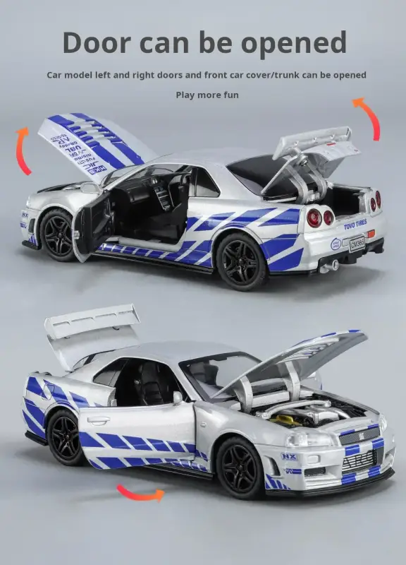 Nissan GTR R34 Skyline 1:32 Model Samochodu Metalowy Dźwięk i Światło