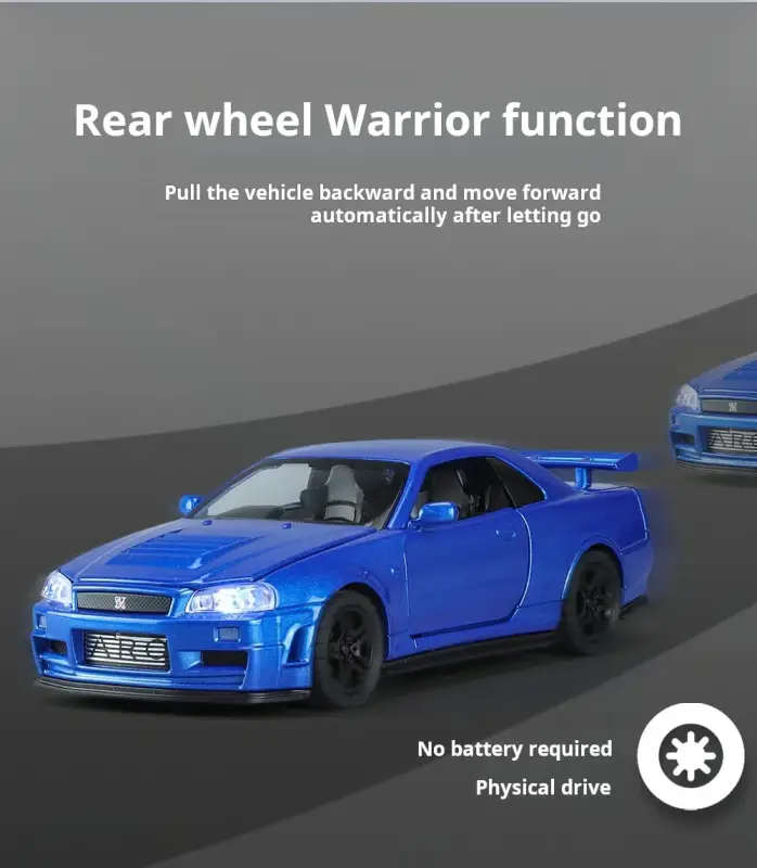 Nissan GTR R34 Skyline 1:32 Model Samochodu Metalowy Dźwięk i Światło
