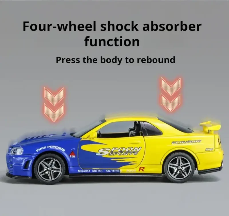 Nissan GTR R34 Skyline 1:32 Model Samochodu Metalowy Dźwięk i Światło