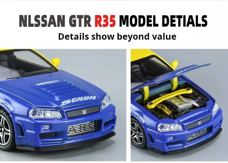 Nissan GTR R34 Skyline 1:32 Model Samochodu Metalowy Dźwięk i Światło