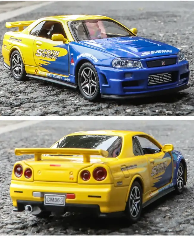 Nissan GTR R34 Skyline 1:32 Model Samochodu Metalowy Dźwięk i Światło