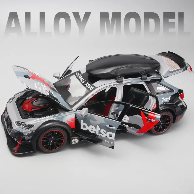 Audi RS6 1:24 Model Samochodu Metalowy Dźwięk Mechanizm Cofania