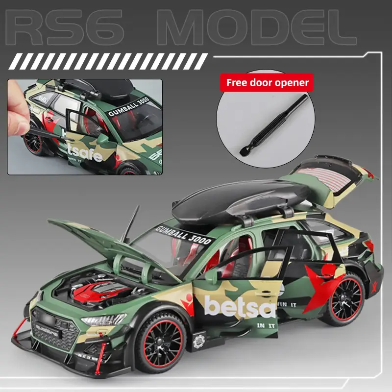 Audi RS6 1:24 Model Samochodu Metalowy Dźwięk Mechanizm Cofania