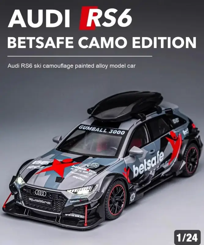 Audi RS6 1:24 Model Samochodu Metalowy Dźwięk Mechanizm Cofania