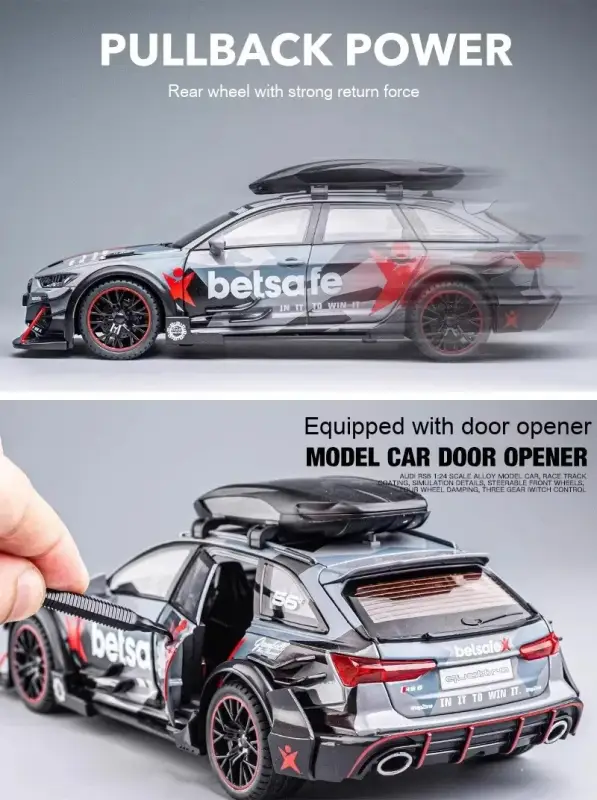 Audi RS6 1:24 Model Samochodu Metalowy Dźwięk Mechanizm Cofania