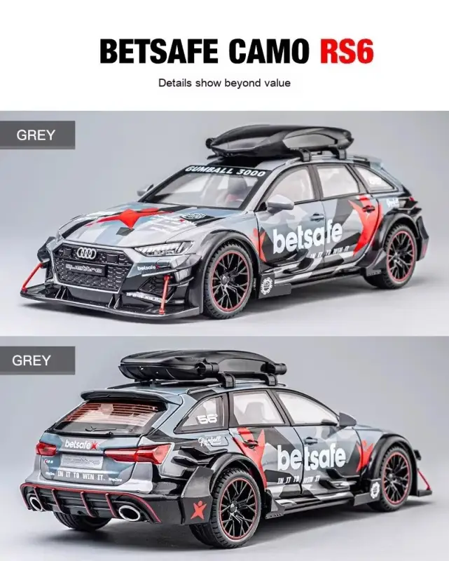 Audi RS6 1:24 Model Samochodu Metalowy Dźwięk Mechanizm Cofania
