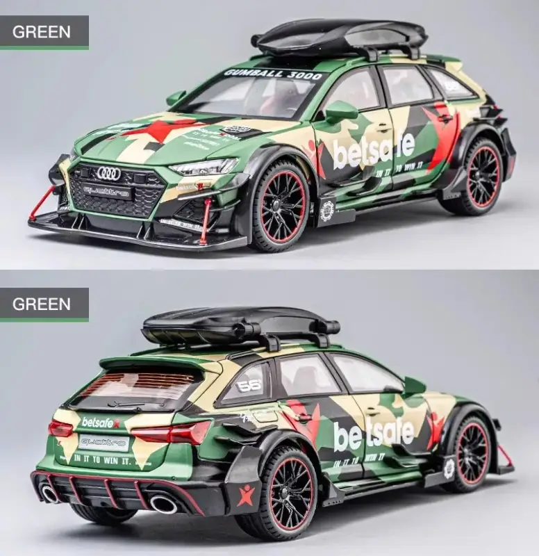 Audi RS6 1:24 Model Samochodu Metalowy Dźwięk Mechanizm Cofania