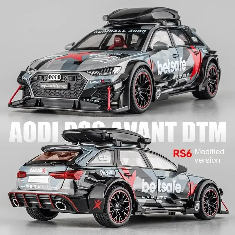 Audi RS6 1:24 Model Samochodu Metalowy Dźwięk Mechanizm Cofania
