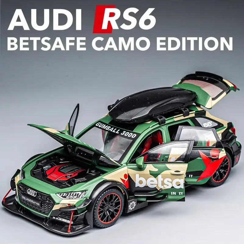 Audi RS6 1:24 Model Samochodu Metalowy Dźwięk Mechanizm Cofania