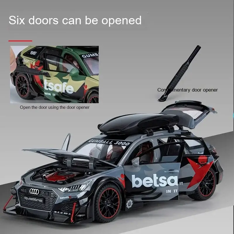 Audi RS6 1:24 Model Samochodu Metalowy Dźwięk Mechanizm Cofania