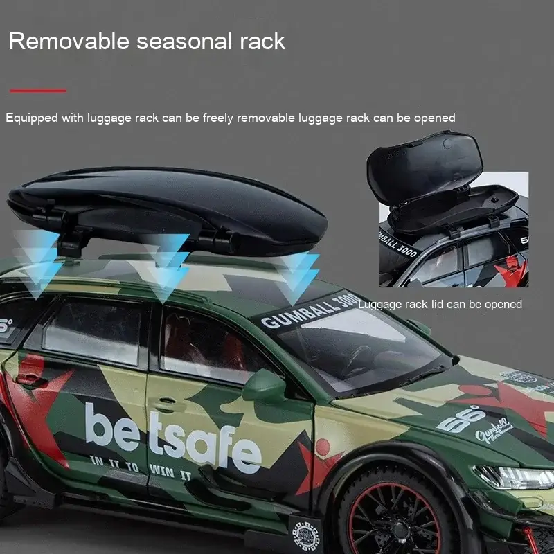 Audi RS6 1:24 Model Samochodu Metalowy Dźwięk Mechanizm Cofania