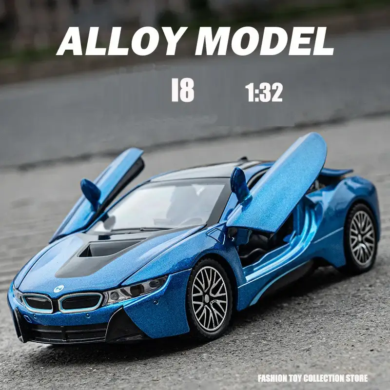 BMW i8 1:32 Model Samochodu Metalowy Dźwięk i Światło