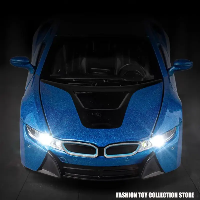 BMW i8 1:32 Model Samochodu Metalowy Dźwięk i Światło