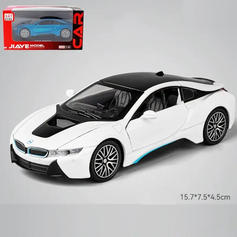 BMW i8 1:32 Model Samochodu Metalowy Dźwięk i Światło