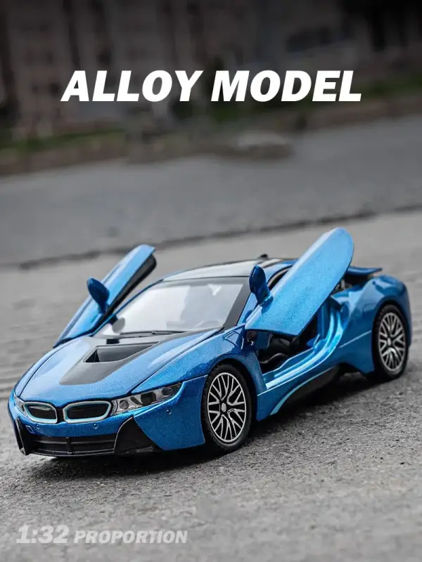 BMW i8 1:32 Model Samochodu Metalowy Dźwięk i Światło