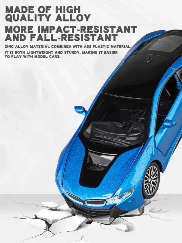 BMW i8 1:32 Model Samochodu Metalowy Dźwięk i Światło