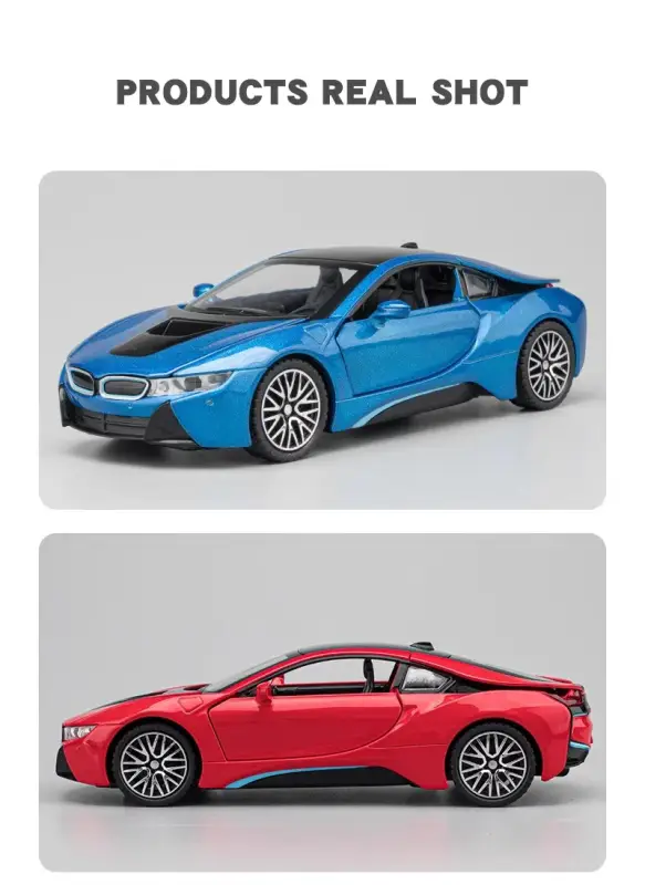BMW i8 1:32 Model Samochodu Metalowy Dźwięk i Światło