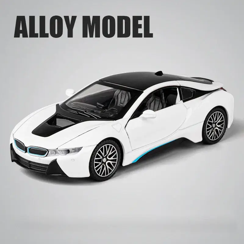 BMW i8 1:32 Model Samochodu Metalowy Dźwięk i Światło