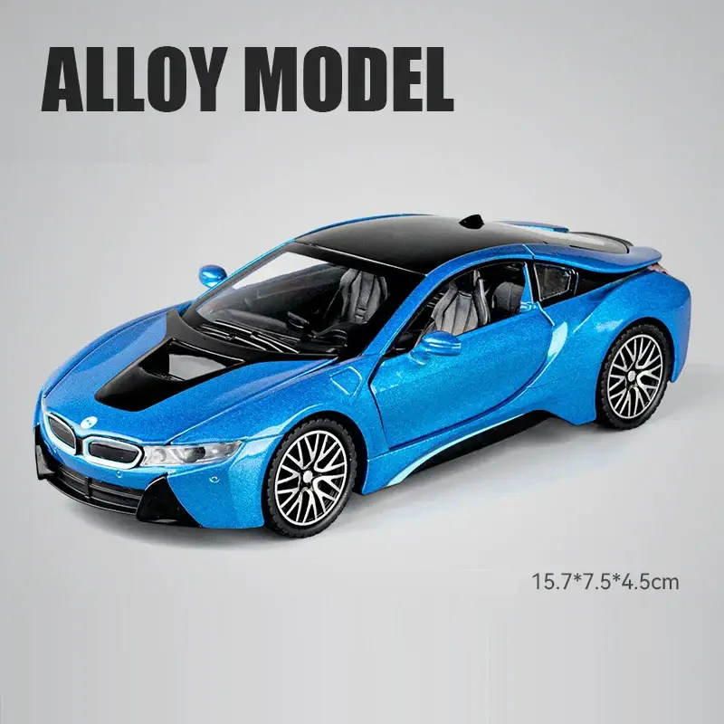 BMW i8 1:32 Model Samochodu Metalowy Dźwięk i Światło