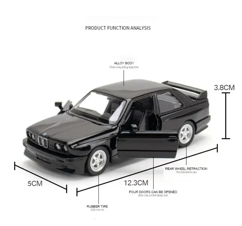 BMW M3 E30 1987, Porsche 911, Audi Quattro 1:36 Modele Samochodów Die-Cast