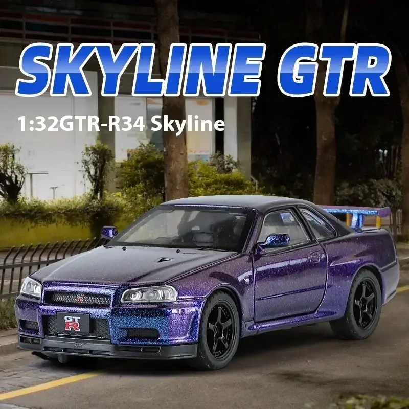 Nissan GTR R34 Skyline 1:32 Model Samochodu Metalowy Dźwięk i Światło
