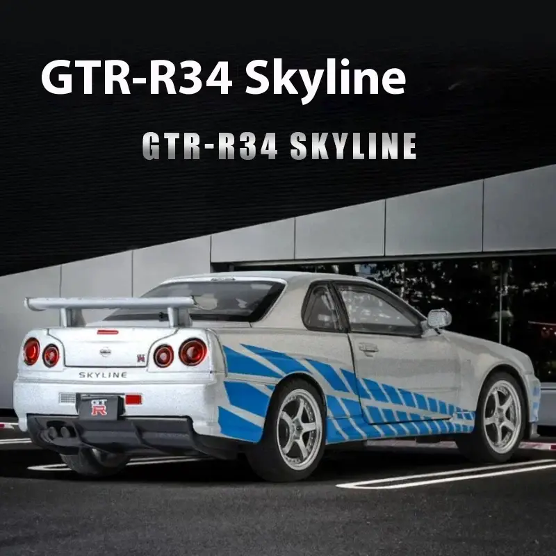 Nissan GTR R34 Skyline 1:32 Model Samochodu Metalowy Dźwięk i Światło