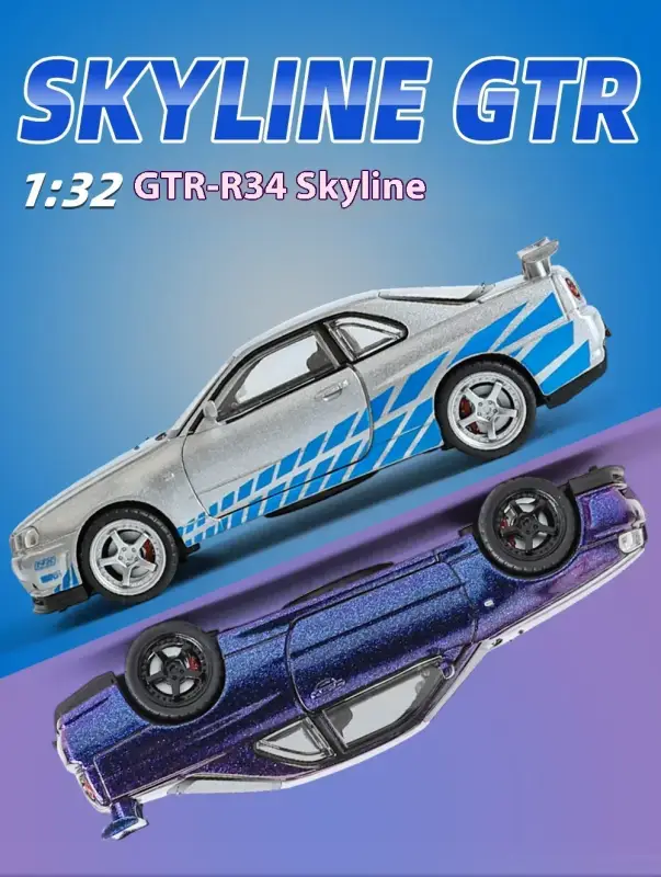 Nissan GTR R34 Skyline 1:32 Model Samochodu Metalowy Dźwięk i Światło