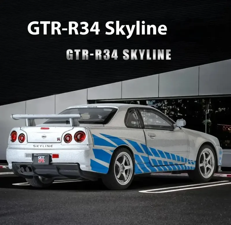 Nissan GTR R34 Skyline 1:32 Model Samochodu Metalowy Dźwięk i Światło