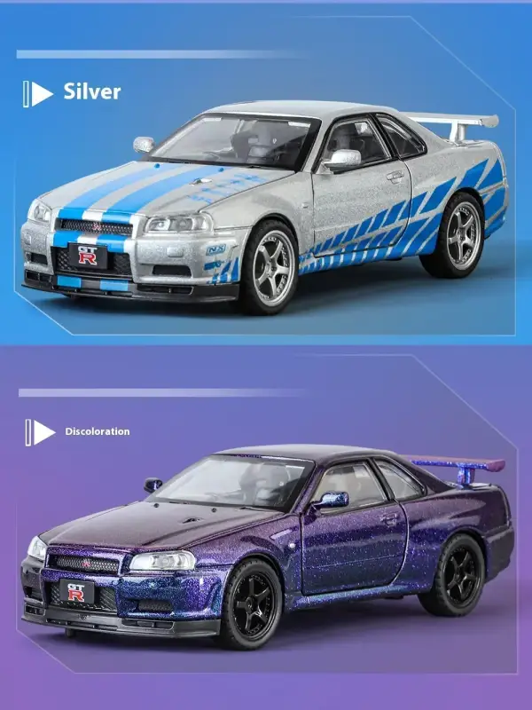 Nissan GTR R34 Skyline 1:32 Model Samochodu Metalowy Dźwięk i Światło
