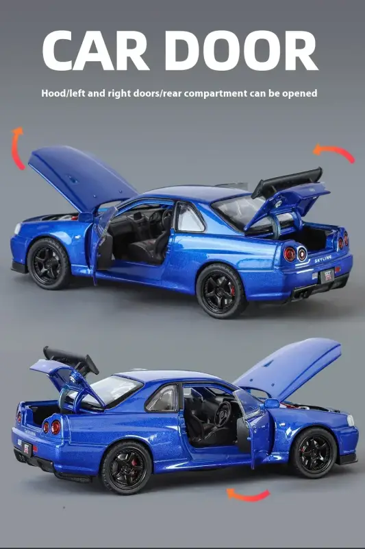 Nissan GTR R34 Skyline 1:32 Model Samochodu Metalowy Dźwięk i Światło