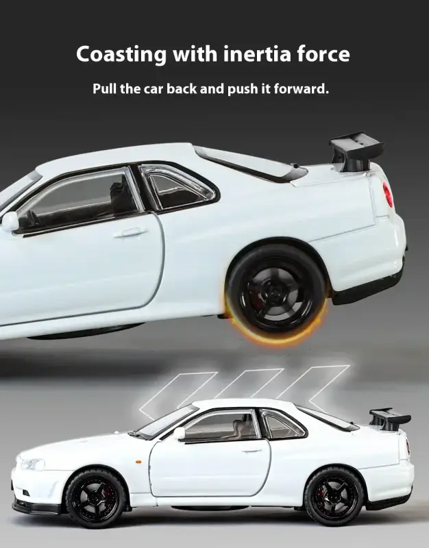 Nissan GTR R34 Skyline 1:32 Model Samochodu Metalowy Dźwięk i Światło