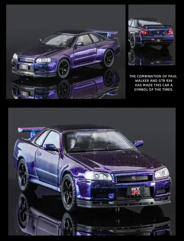 Nissan GTR R34 Skyline 1:32 Model Samochodu Metalowy Dźwięk i Światło