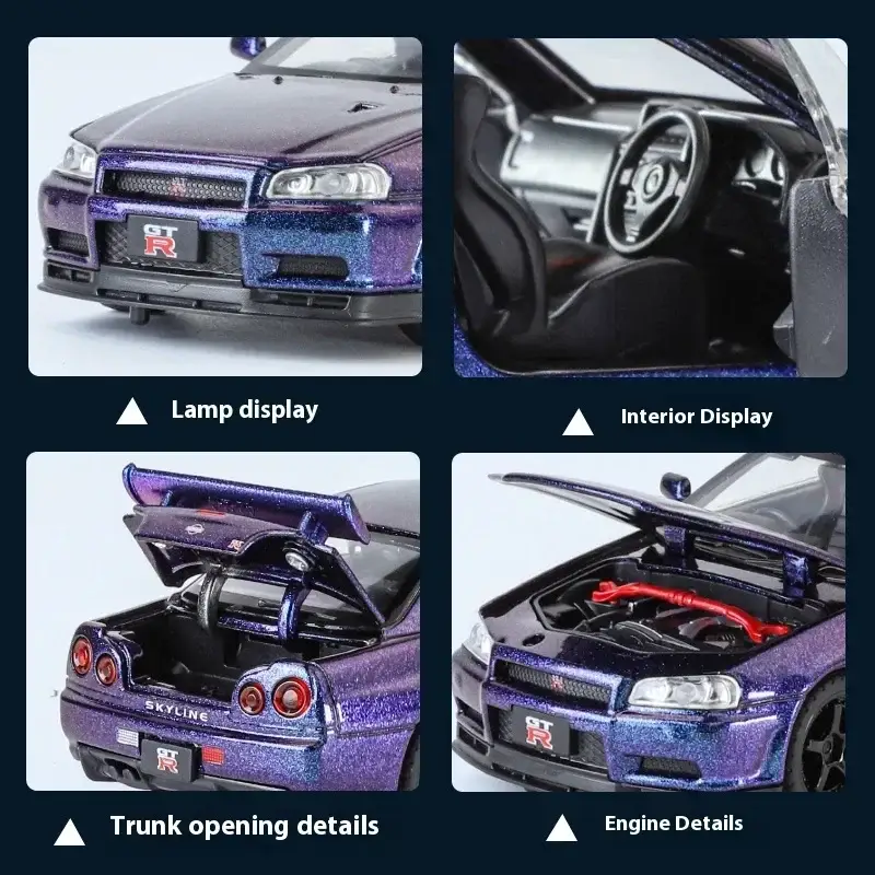 Nissan GTR R34 Skyline 1:32 Model Samochodu Metalowy Dźwięk i Światło