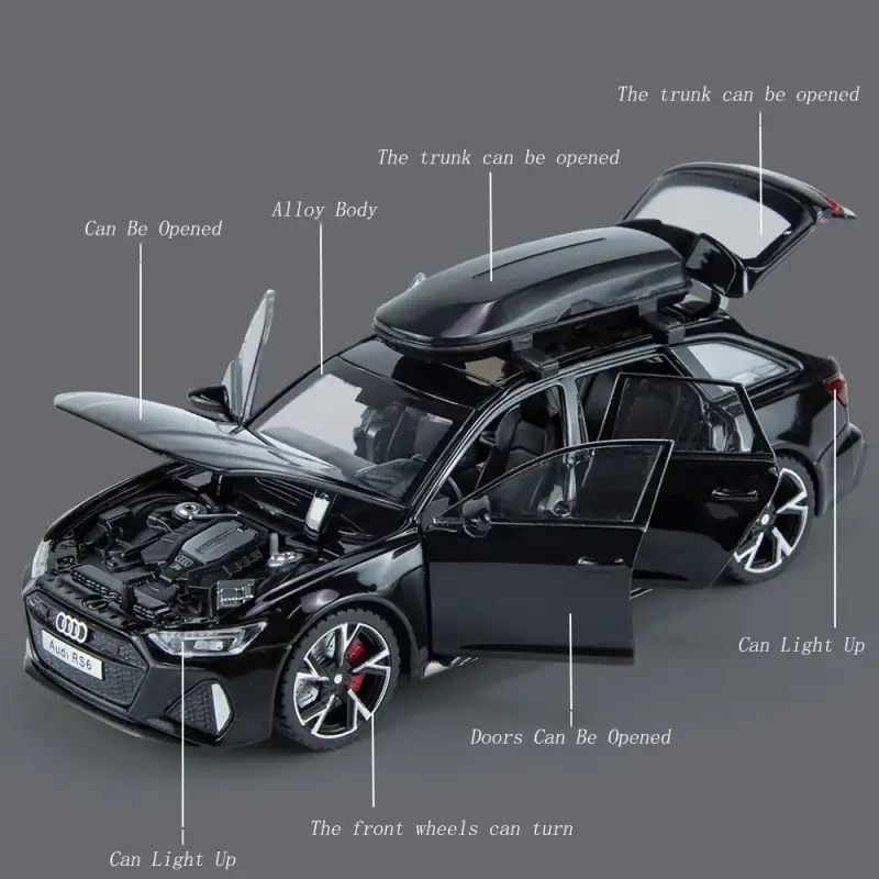 Audi RS6 1:32 Model Samochodu Metalowy Otwierane Drzwi Dźwięk i Światło
