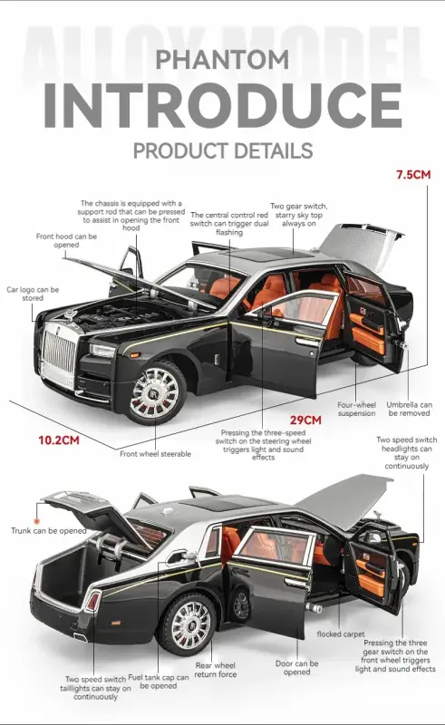 Rolls-Royce Phantom 1:18 Model Samochodu Metalowy Dźwięk
