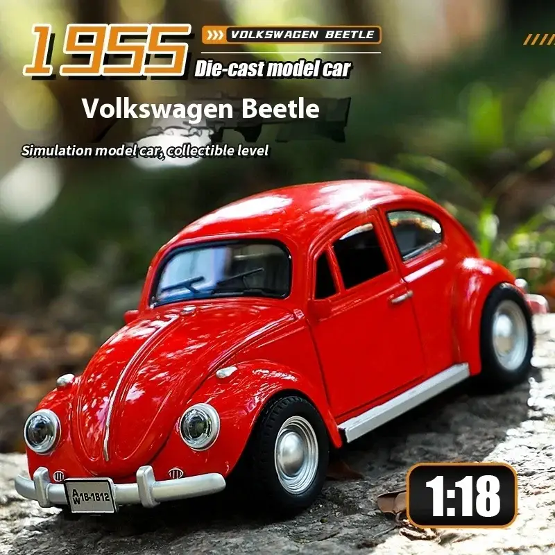 Volkswagen Beetle 1955 1:18 Model Samochodu Metalowy Dźwięk i Światło