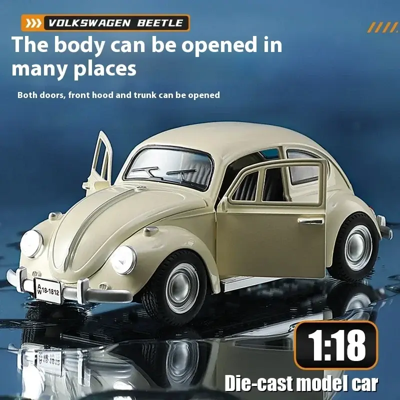 Volkswagen Beetle 1955 1:18 Model Samochodu Metalowy Dźwięk i Światło