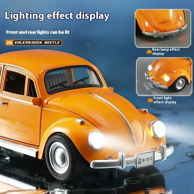 Volkswagen Beetle 1955 1:18 Model Samochodu Metalowy Dźwięk i Światło