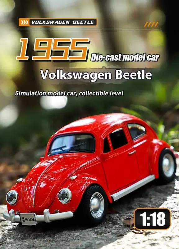 Volkswagen Beetle 1955 1:18 Model Samochodu Metalowy Dźwięk i Światło