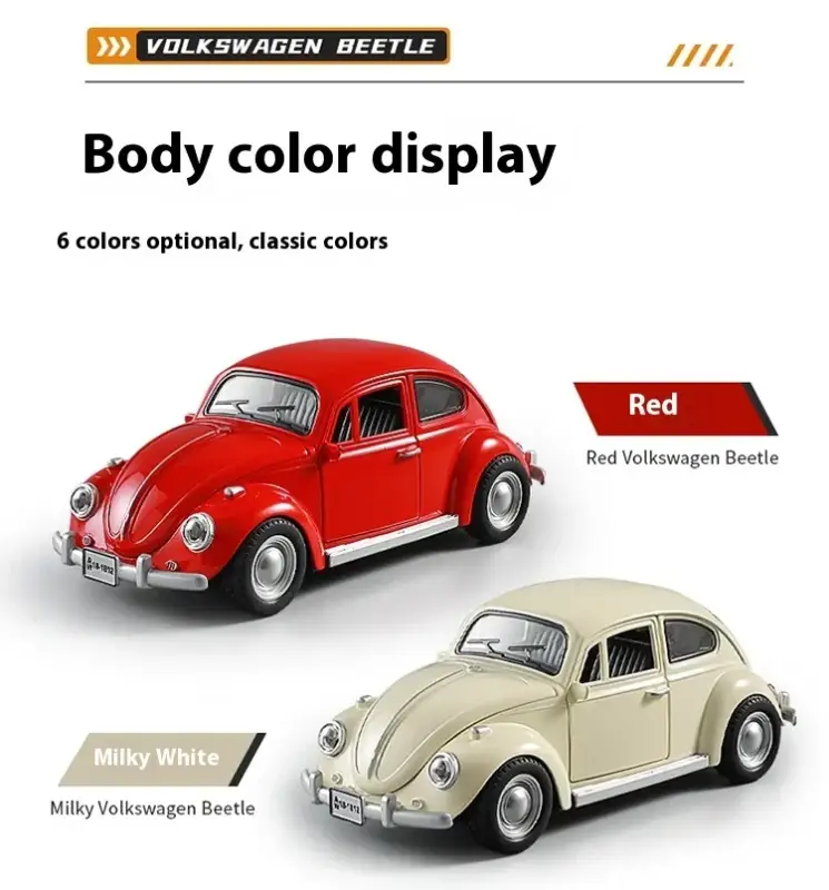 Volkswagen Beetle 1955 1:18 Model Samochodu Metalowy Dźwięk i Światło