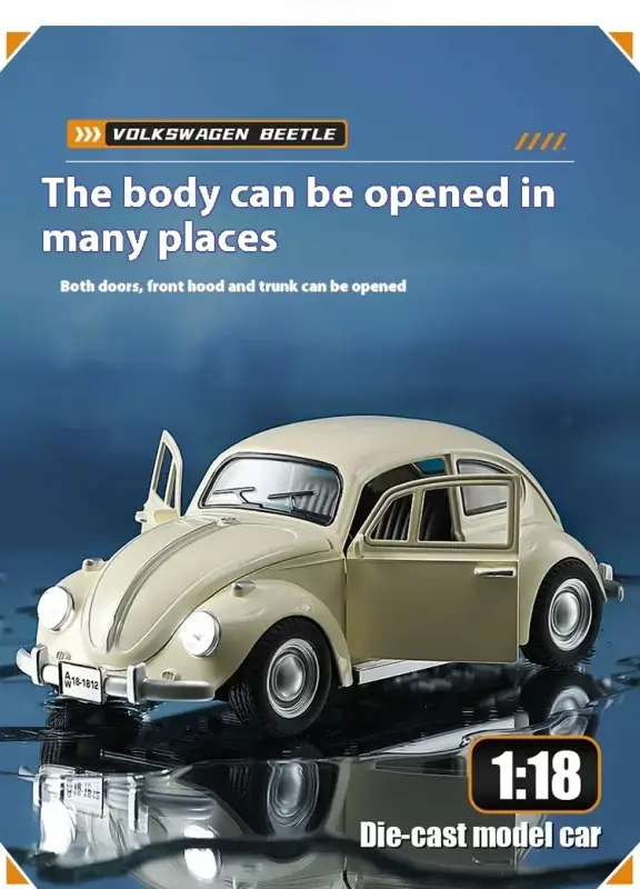 Volkswagen Beetle 1955 1:18 Model Samochodu Metalowy Dźwięk i Światło