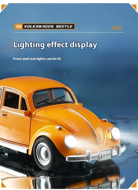 Volkswagen Beetle 1955 1:18 Model Samochodu Metalowy Dźwięk i Światło