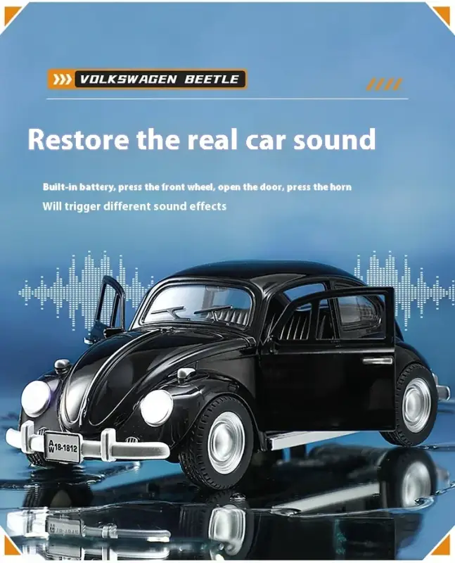 Volkswagen Beetle 1955 1:18 Model Samochodu Metalowy Dźwięk i Światło