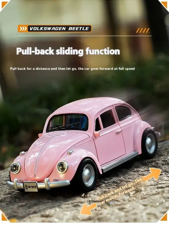 Volkswagen Beetle 1955 1:18 Model Samochodu Metalowy Dźwięk i Światło