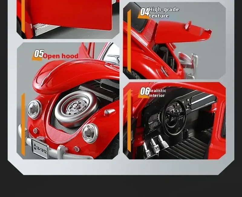 Volkswagen Beetle 1955 1:18 Model Samochodu Metalowy Dźwięk i Światło