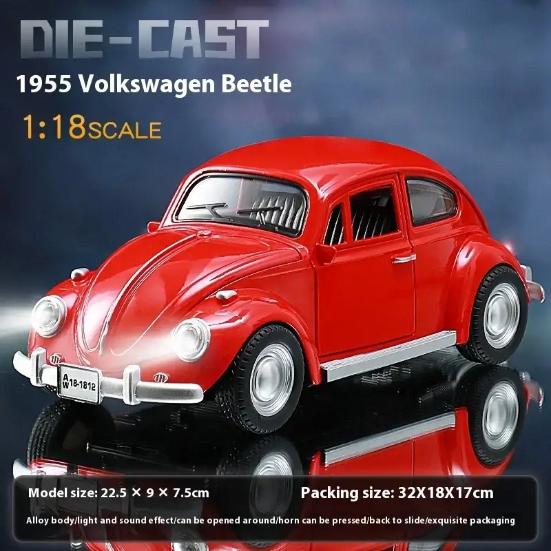 Volkswagen Beetle 1955 1:18 Model Samochodu Metalowy Dźwięk i Światło