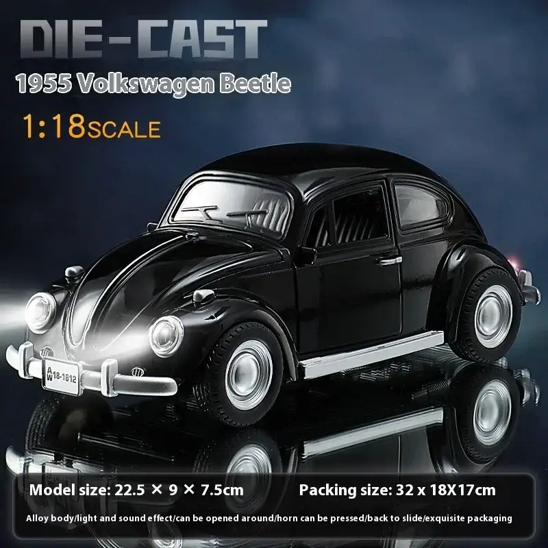 Volkswagen Beetle 1955 1:18 Model Samochodu Metalowy Dźwięk i Światło